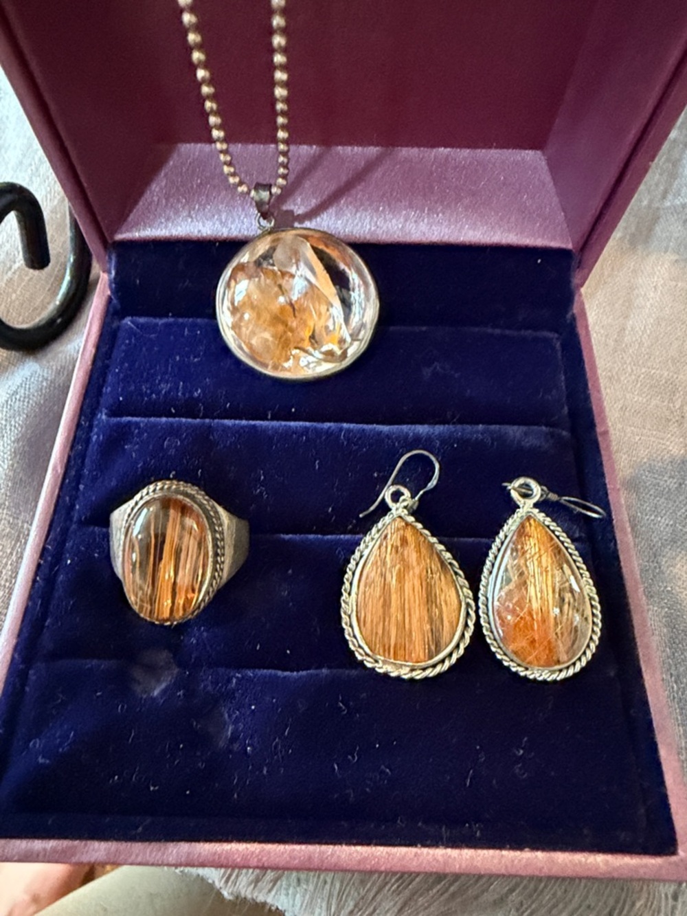 Sterling Silver Rutilated Quartz Jewelry Set in Golden Brown